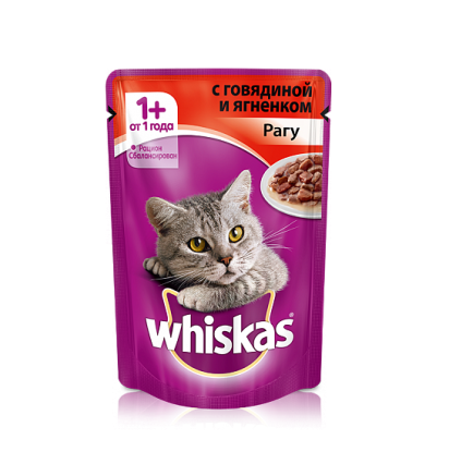 Whiskas для кошек рагу с говядиной и ягненком 85 гр.